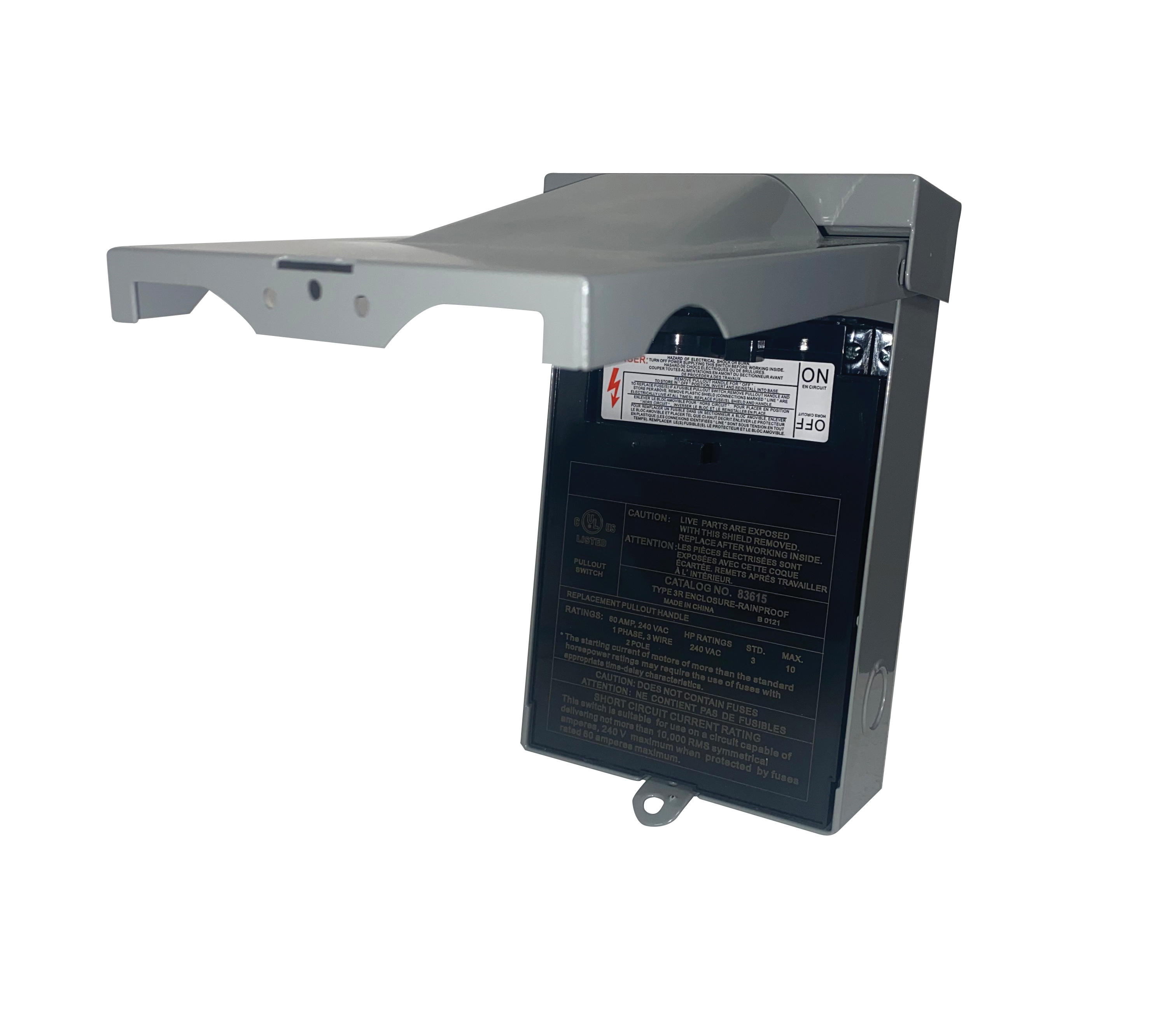 WeCooper 60A Non-Fused Disconnect Switch - 2-Pole, 240VAC, Pull-Out Metal Box For A/C & Heat Pumps