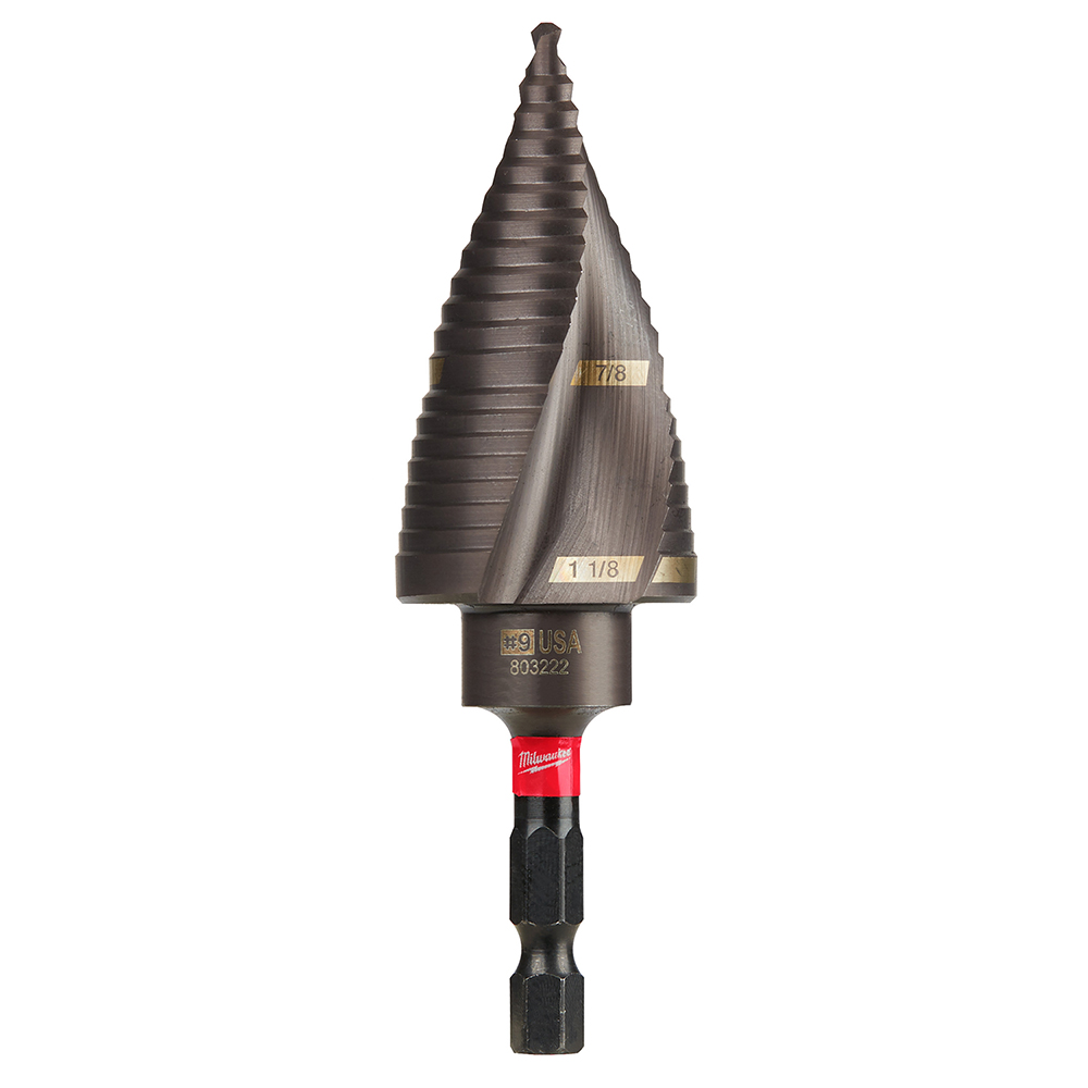 Step Drill Bit,Impact Duty, 9 7/8 in - 1 1/8 in