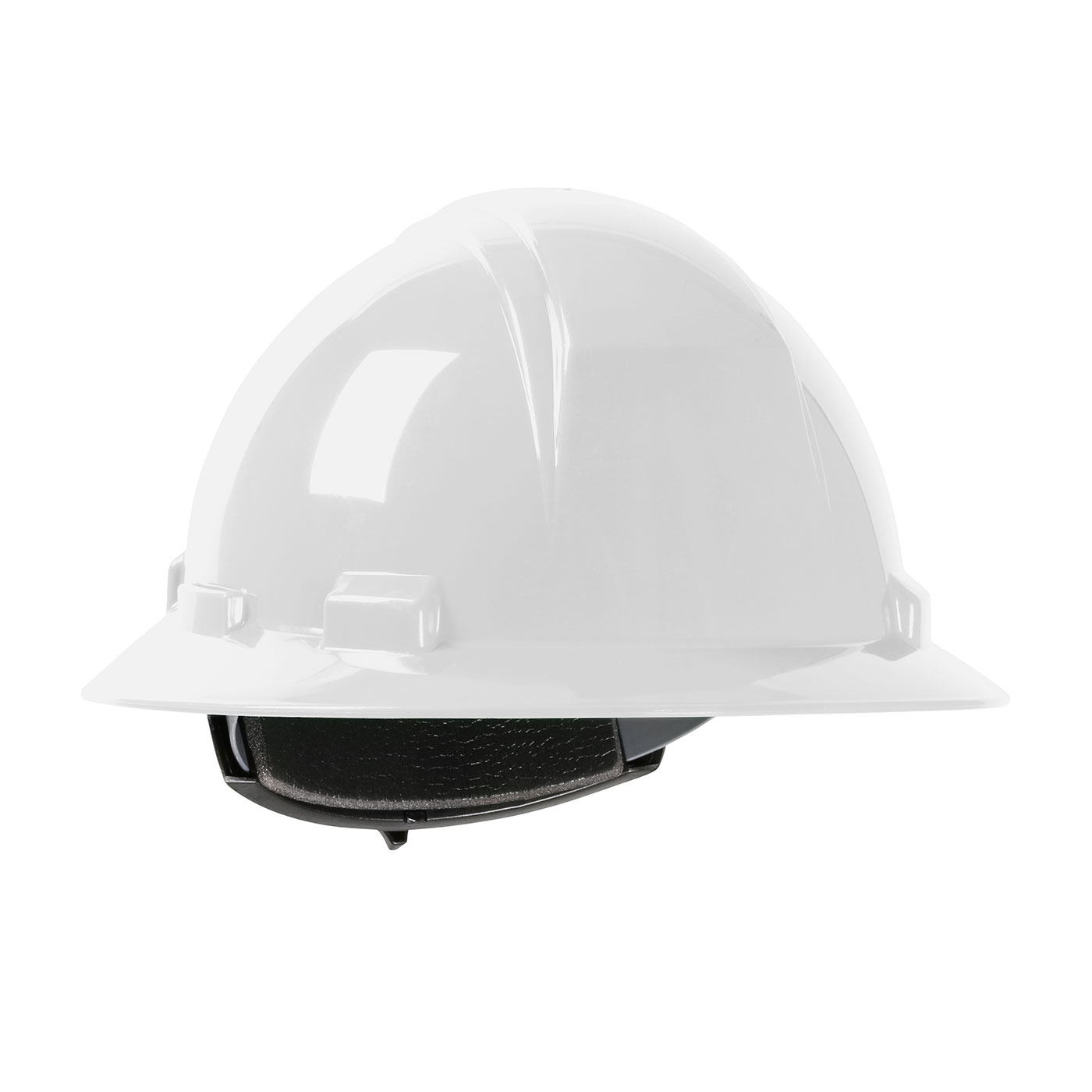 Full Brim Hard Hat with HDPE Shell, 4-Point Textile Suspension and Wheel Ratchet Adjustment, White