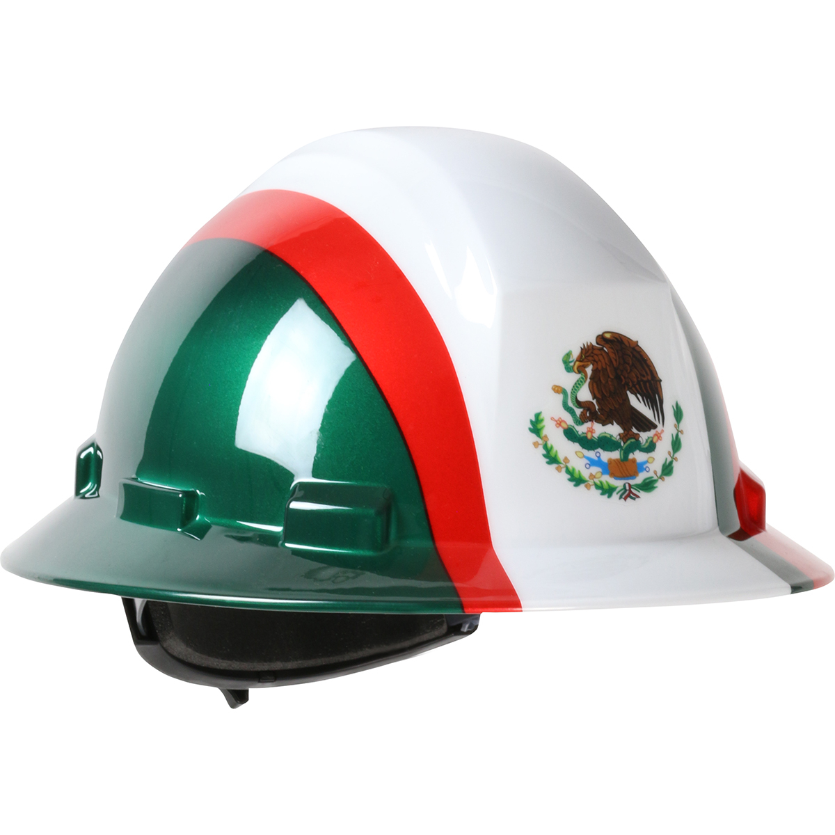 Full Brim Hard Hat with HDPE Shell, 4-Point Textile Suspension Graphic Wrap and Wheel Ratchet Adjustment