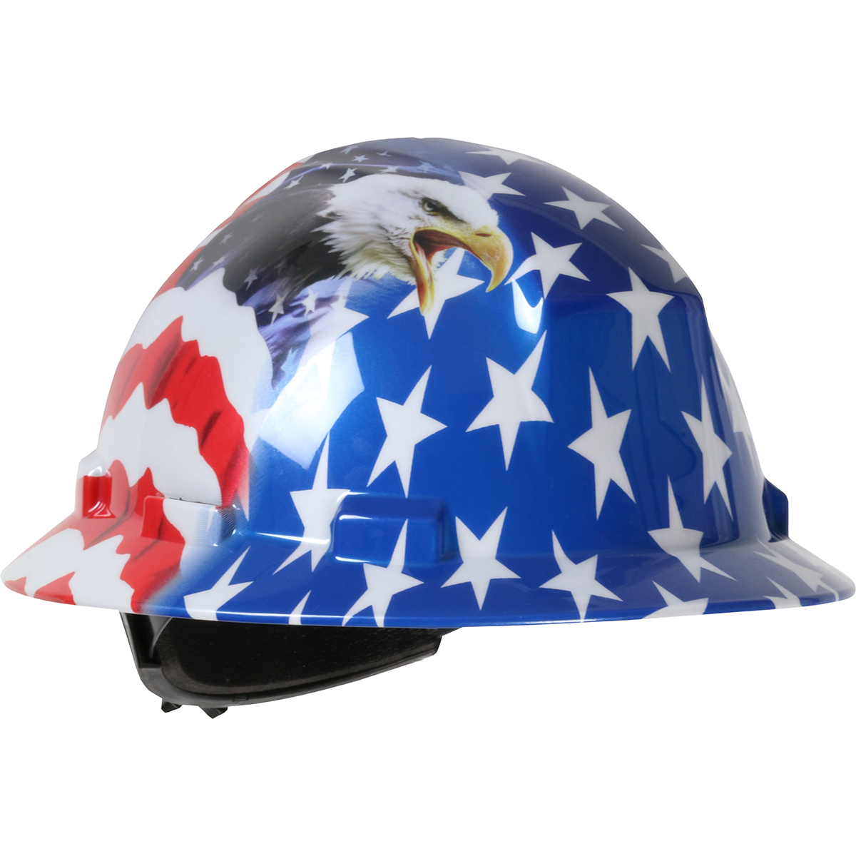 Full Brim Hard Hat with HDPE Shell, 4-Point Textile Suspension Graphic Wrap and Wheel Ratchet Adjustment