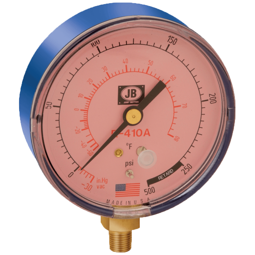 Manifold Gauge, 1/8" MPT, 2-1/2" Dial, Blue, 250-500 PSI