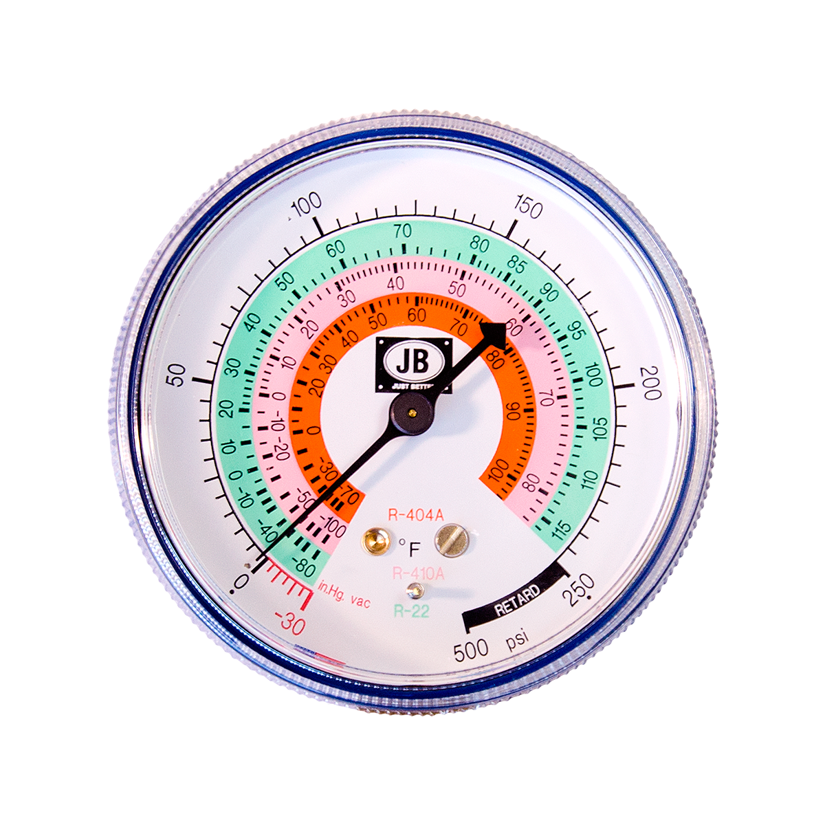 Manifold Gauge, 1/8" MPT, 2-1/2" Dial, Blue, 250-500 PSI