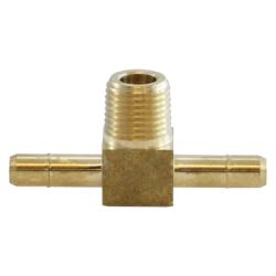 Tee Fitting, 1/4" x 1/4" x 1/8", Barb x Barb x MPT, Brass