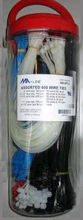 Wire Ties, White/Black/Blue/Red 600/Jar