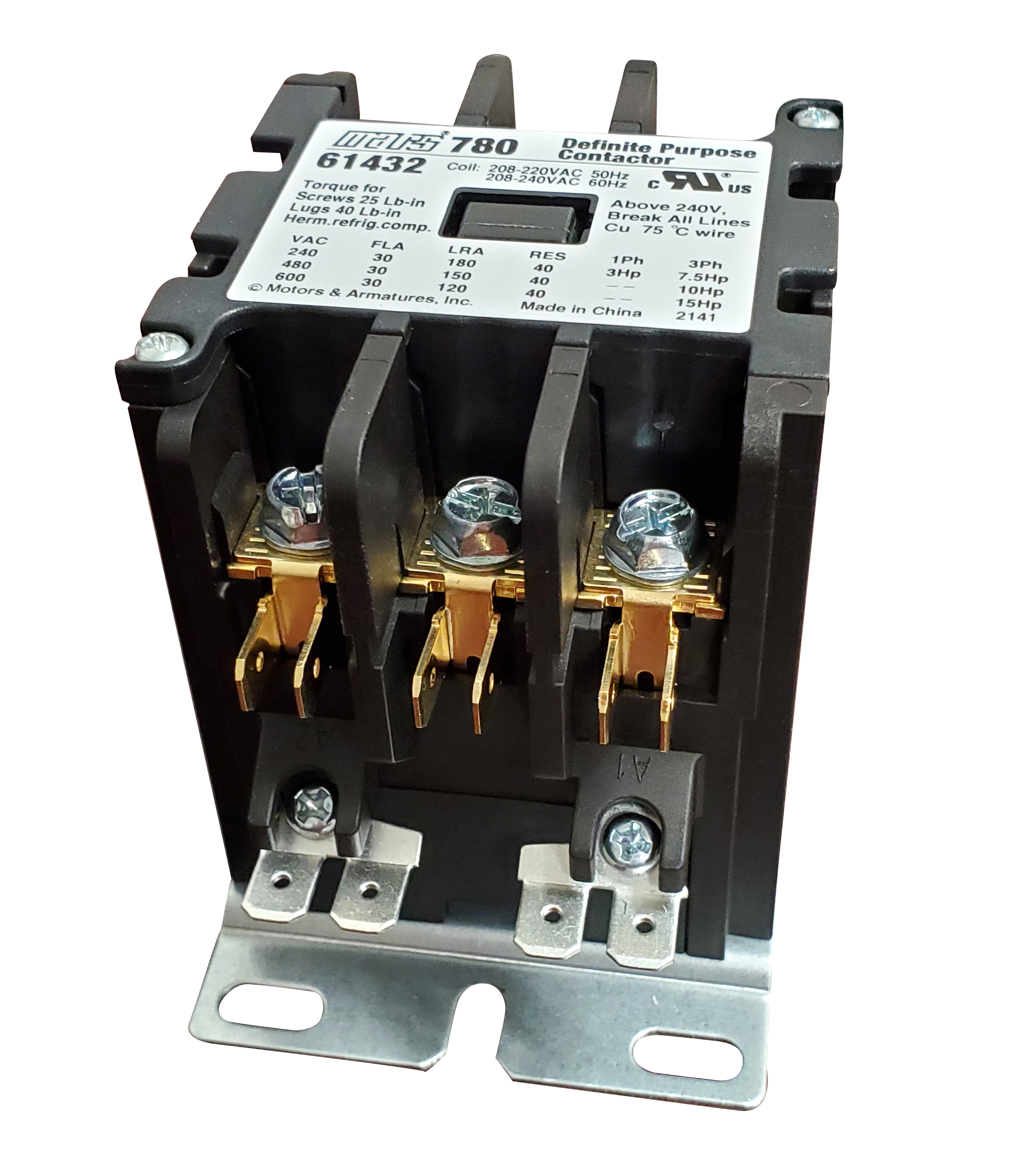 Contactor, 240V, 3-Pole, 30A, Definite Purpose