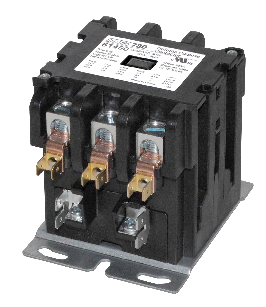 Contactor, 120V, 3-Pole, 50A, Definite Purpose