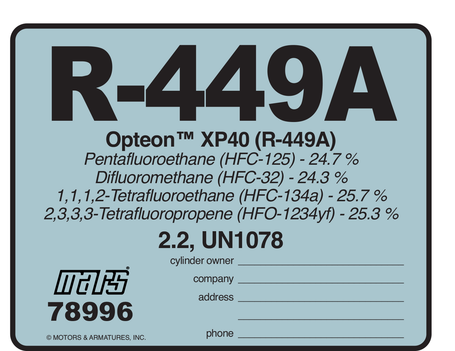 Refrigerant Label, R449A