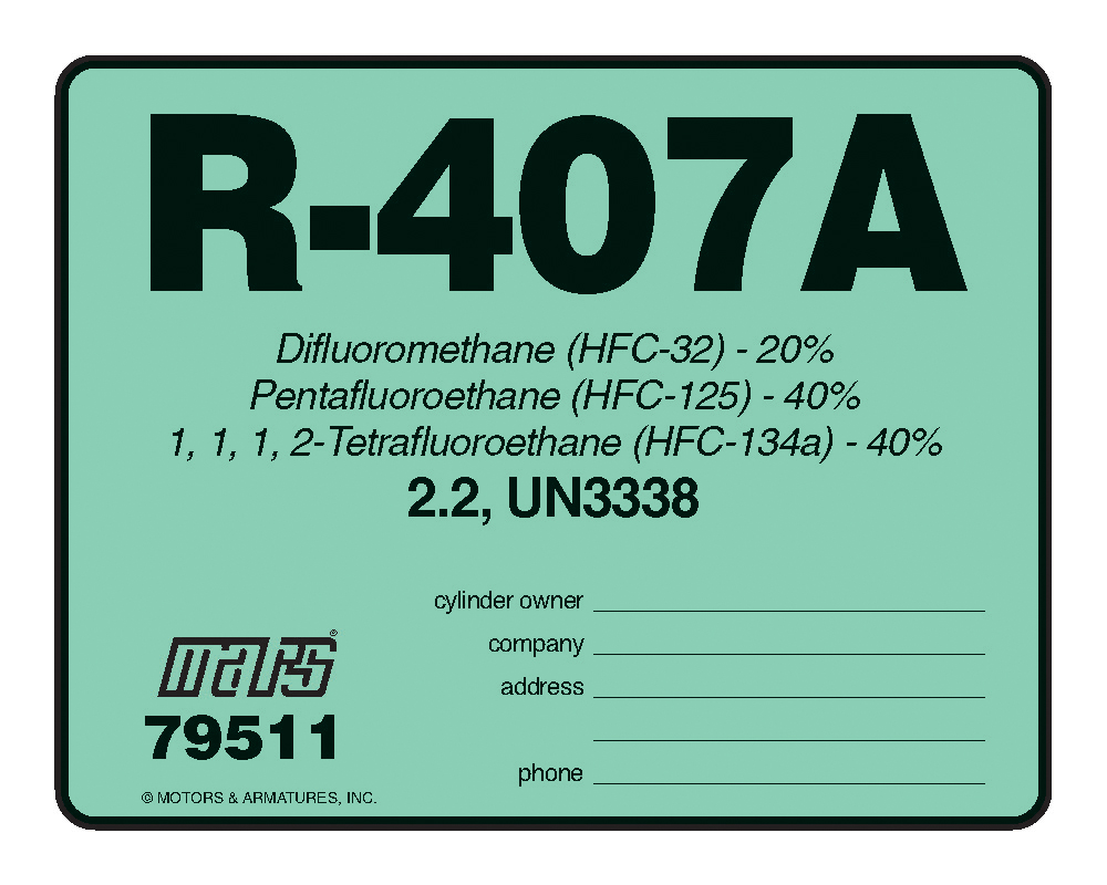 Refrigerant ID Label, R407A