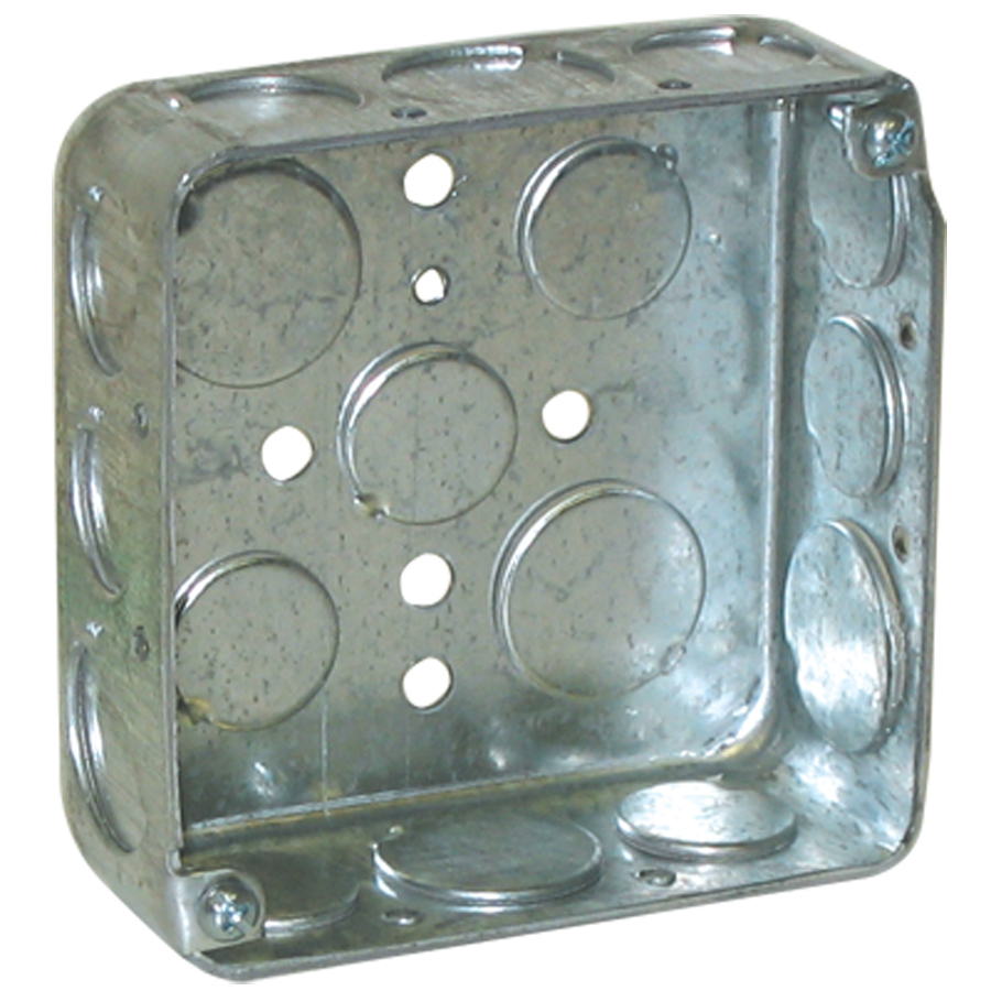 Outlet Box, 4" Sqr 1-1/2"D 1/2" & 3/4" KO Steel