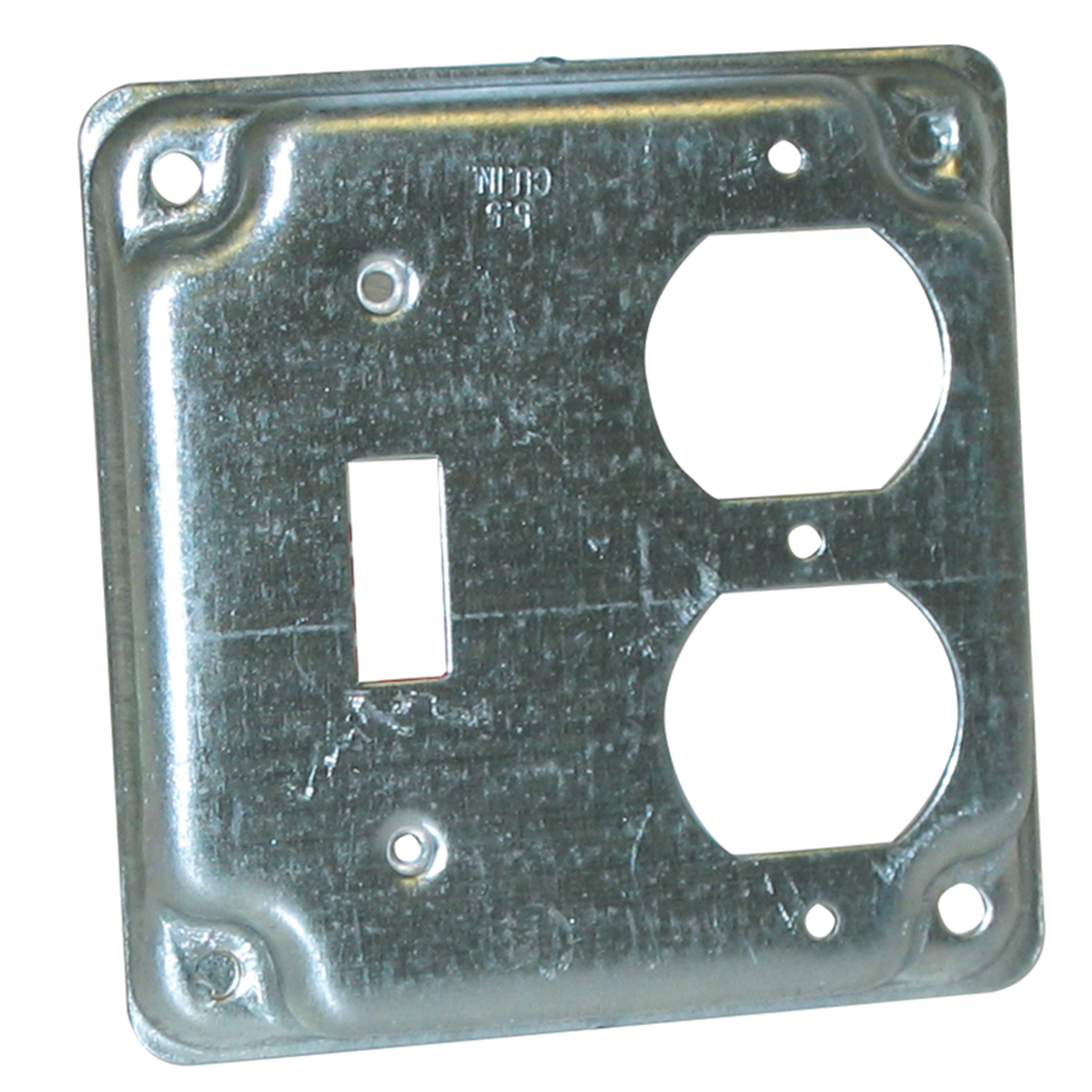 Outlet Box Cover, 4"Sqr 1/2"Raised(1)Toggle Sw(1)Duplx Recep