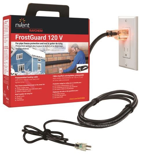 Heating Cable, 120V 12' 6W/ft Lighted 3-Prong Crd FrostGuard