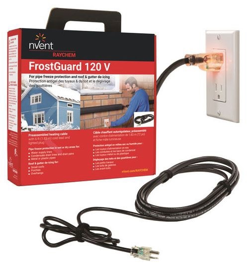 Heating Cable, 120V 18' 6W/ft Lighted 3-Prong Crd FrostGuard